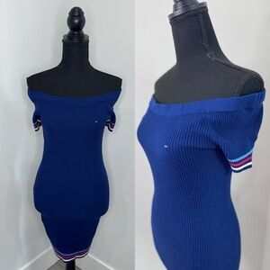 Tommy Hilfiger Denim Blue Off Shoulder Stretchy Bodycon Dress (M)